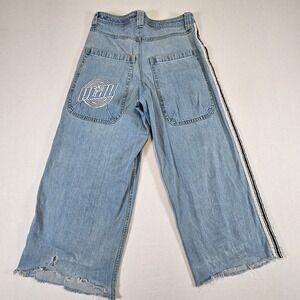 ALab Baggy Jeans Unisex 34 27 Blue Denim Wide Leg Side Stripe Rave VTG Y2K RARE